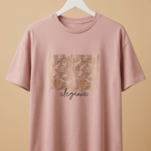 Дамска тениска с елегантен принт „elegance“ със златисти акценти